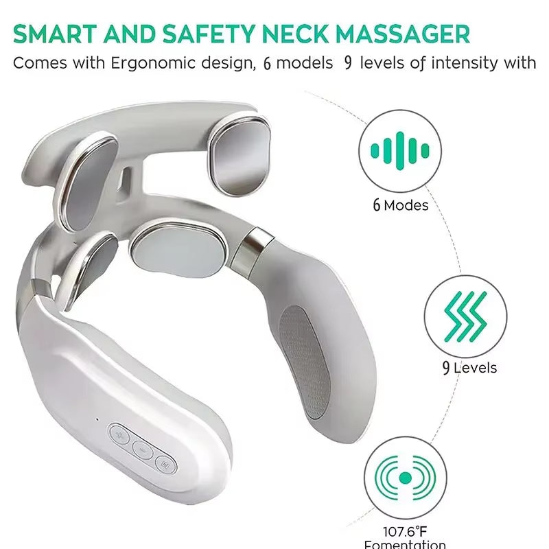Electric Neck Massager Shoulder Kneading TENS Pulse Low Frequency Heating Cervical Vertebra Relax Hot Compresssmart Massage