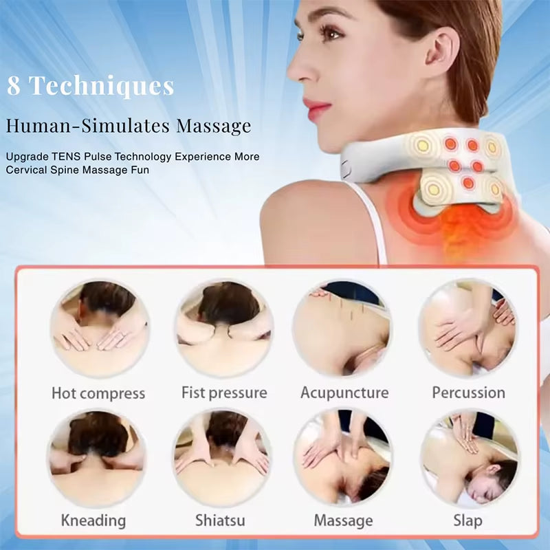 Electric Neck Massager Shoulder Kneading TENS Pulse Low Frequency Heating Cervical Vertebra Relax Hot Compresssmart Massage